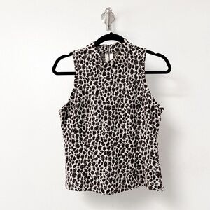 Anthropologie Akemi + Kin Leopard Spring‎ Prep Chic Mock Neck Top Metallic Print